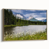 Framed canvas wall art showcasing a vibrant wildflower design with gold accents, displayed in a modern setting, perfect for brightening home decor.