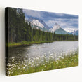 Stretched canvas wall art featuring a vibrant wildflower design with rich colors, displayed in a side view to showcase its texture and depth, perfect for home decor.