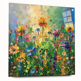 Colorful wildflower wall art collection displayed in a side view, featuring vibrant acrylic and glass materials with decorative pins, perfect for home decor.