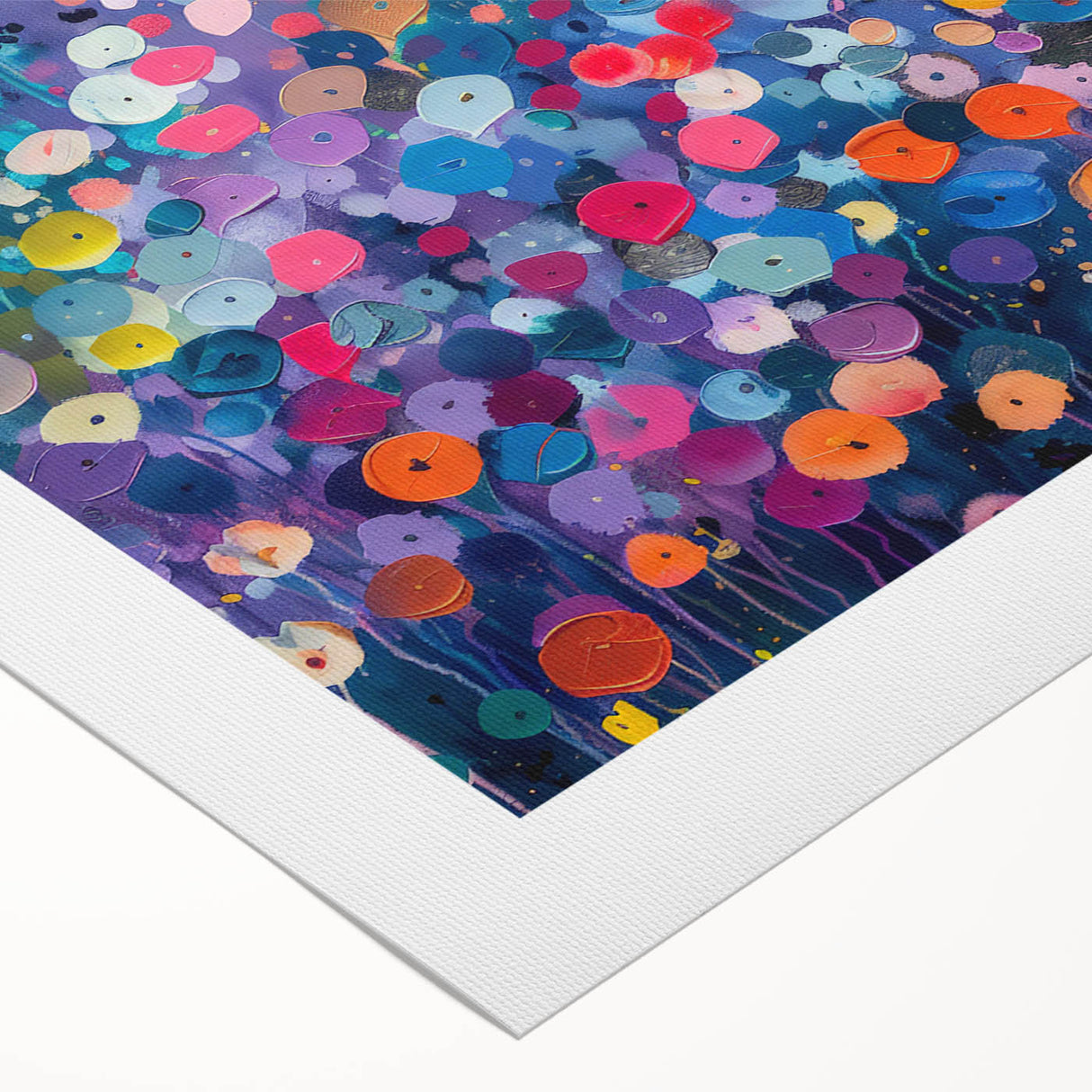 Vibrant rolled canvas showcasing a wildflower design in a modern art style, featuring vivid colors and intricate details, perfect for home decor.