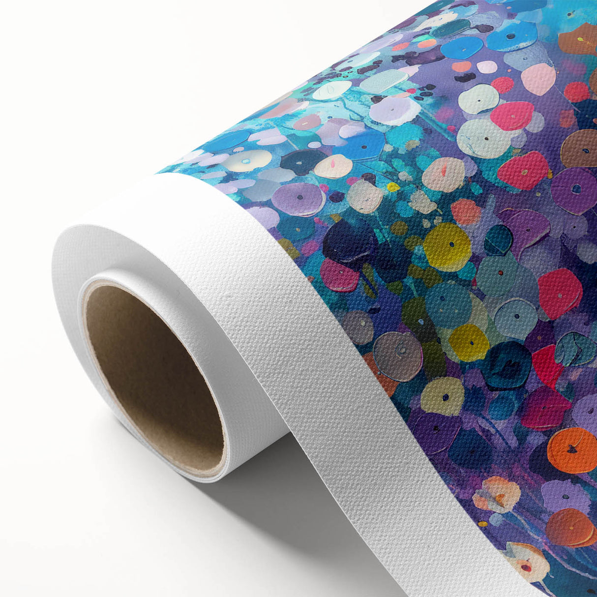 Vibrant rolled canvas showcasing a stunning wildflower design, ideal for home decor, featuring intricate details and rich colors, packaged securely in a cardboard tube.