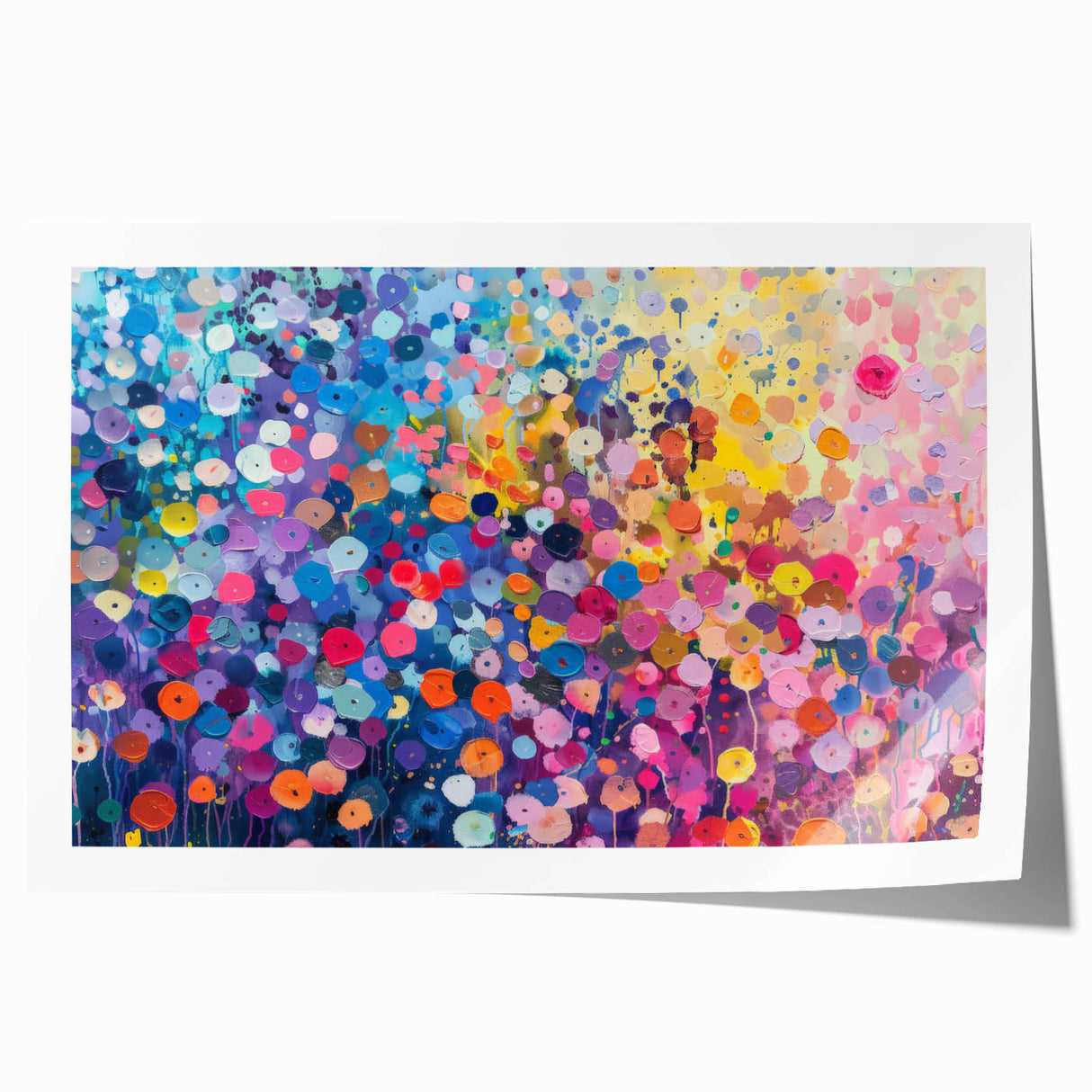 Vibrant rolled wall art print showcasing a stunning wildflower design, featuring colorful floral patterns on a textured surface, ideal for home decor.