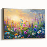 Framed wall art featuring a vibrant wildflower design in gold tones, showcasing intricate details and textures, perfect for home decor enhancement.
