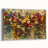 Framed wall art collection showcasing a vibrant wildflower design on canvas, elegantly bordered with a silver frame, ideal for enhancing home decor.