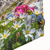 Close-up view of vibrant wildflower wall art collection, showcasing colorful acrylic glass design with intricate details and textures, perfect for home decor.