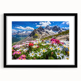 Framed wall art collection showcasing a vibrant wildflower design, featuring a sleek black frame and a white mat, perfect for home decor enhancement.