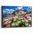 Framed canvas wall art showcasing a vibrant wildflower design with intricate details, set against a black frame, ideal for home decor and nature enthusiasts.