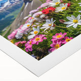 Brightly colored rolled canvas showcasing a vibrant wildflower design, ideal for home decor, presented in a protective cardboard tube for shipping. Perfect for adding a touch of nature-inspired art to any room.