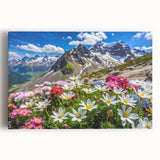Vibrant wildflower design on stretched canvas wall art, showcasing colorful blooms against a white background, perfect for brightening any room decor.